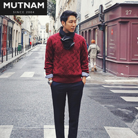 MUTNAM2016冬季新品韩国时尚搭配圆领花纹套头毛衣J1606011M