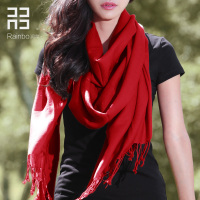 润帛 2015新款羊毛围巾女士春秋冬季酒红色韩国韩版披肩两用超长