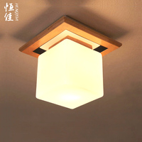 HJ创意实木LED吸顶灯 日式过道走廊阳台方形实木吸顶灯北欧原木灯