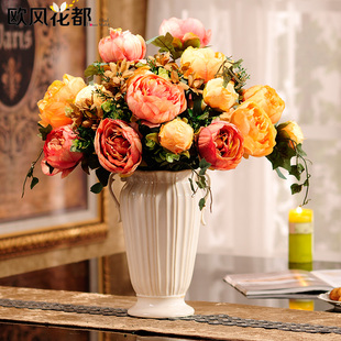 欧式高品质假花仿真花套装 陶瓷花瓶花艺摆件家居饰品客厅装饰品