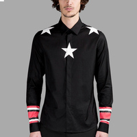 2015新款 胸口肩膀大星星图案印花 袖子条纹 男士衬衫