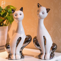 创意猫摆件陶瓷家居饰品现代欧式酒柜客厅电视柜玄关摆设结婚礼物