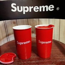 #Supreme Street# Supreme咖啡杯 高端水杯礼物 带盖 潮牌水杯