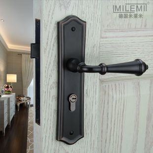 米莱米室内美式仿古黑色执手锁欧式房门把手卧室锁纯铜锁芯