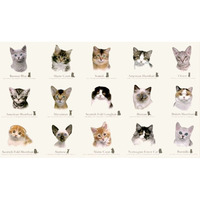 日本进口 全棉布拼布布料印染花布 猫咪品种标本 图案限量