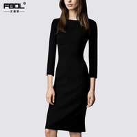 FBOL2015春装新款女装高端欧美修身七分袖针织显瘦成熟连衣裙女