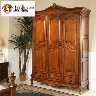 威灵顿家具美式全实木衣柜欧式三门整体大衣柜复古卧室衣橱C603-1