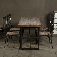 美式乡村复古做旧实木铁艺餐厅桌椅饭桌酒吧桌办公桌酒店桌长方形