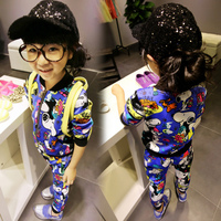 2016女童宝秋装外套套装韩国童装儿童运动装迷彩卫衣两件套