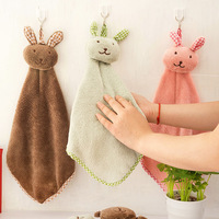 可爱兔子小方巾 厨房浴室挂式擦手巾 珊瑚绒擦手巾 毛巾