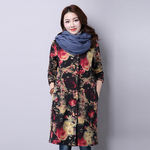 2015冬装新款 加厚保暖 女式圆领棉衣 针织面料宽松休闲长款外套