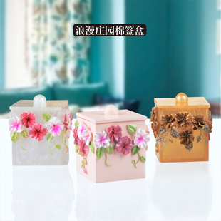 包邮棉签盒创意高档化妆棉收纳牙签盒欧式田园桌面收纳整理盒带盖