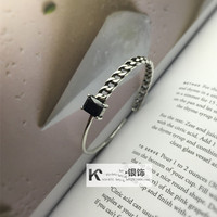 韩国饰品S925纯银复古黑玛瑙做旧链条不规则泰银开口手镯手环个性