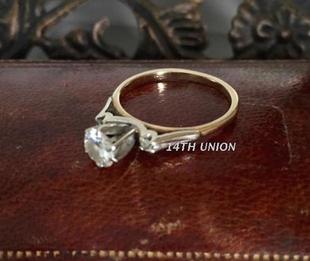 14TH UNION 西洋古董14K黄白金传统订婚钻石戒指0.5克拉VS净度F色