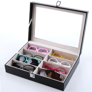 8位 眼镜收纳盒墨镜收纳盒太阳镜收纳盒发卡围巾收纳展示盒PU盒子