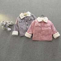 女童韩版大口袋单排扣羊毛绒长袖保暖外套儿童夹克加绒加厚秋冬装