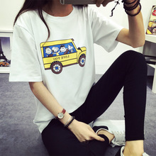 小黄车巴士 夏季新款韩版短袖T恤女宽松大码显瘦百搭上衣打底衫