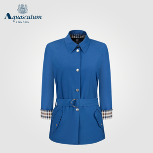 Aquascutum/雅格狮丹女士净色休闲外套单排扣腰带修身外衣秋冬穿