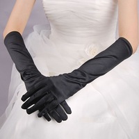 包邮有指光板手套黑色素面手套缎面手套黑色婚纱礼服晚宴演出手套