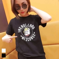 2016新款夏装麻棉T恤 韩版女装卡通沙皮狗印花短袖上衣棉T