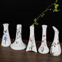 手绘白瓷小花瓶陶瓷创意瓷瓶中式花插小花瓶瓷器迷你摆件水培花器