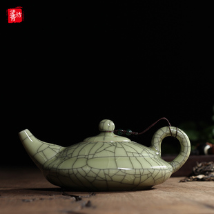 龙泉青瓷 哥窑金丝铁线茶壶 陶瓷 冰裂纹大号功夫茶具泡茶壶 单壶