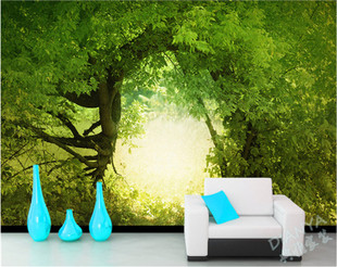 3D清新绿色梦幻拱形树从墙纸卧室客厅壁画沙发走廊电视背景墙壁纸