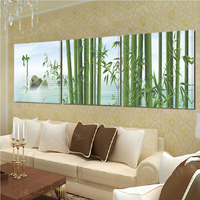 客厅现代三联竹子水晶无框画竹报平安装饰画沙发背景墙画壁画挂画