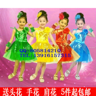 六一儿童演出服儿童表演服女舞台舞蹈服装公主裙纱裙绿色树叶02