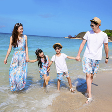 2015夏季新款夏装亲子装度假海边旅游拍照品牌正品韩国全家装短袖