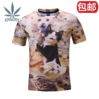 恶搞个性精神污染魔性满身猫咪喵星人图案印花男女3D短袖T恤夏季