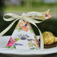 戏法欧式婚庆结婚节庆用品三角形碎花蛋糕创意纸盒糖果盒喜糖盒子