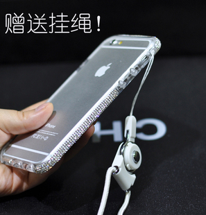 正品 苹果iphone6 plus 5S/5 镶钻水钻边框手机壳 钻石带挂绳钻壳