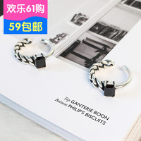 2016日韩S925纯银复古时尚链条黑玛瑙百搭开口女戒指简约指环包邮
