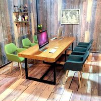 美式纯实木餐桌 北欧休闲办公桌椅铁艺复古椅组合简约长方形LOFT