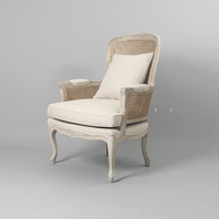 象形design欧式法式复古做旧沙发单人椅进口手工桃花心实木编藤椅