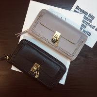 2016夏季新款女士编织钱包长款拉链大容量韩版多功能手拿包锁扣包