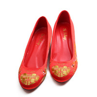 红色结婚新娘女鞋 龙凤红色刺绣婚鞋 中国风敬酒服秀禾服中跟鞋子