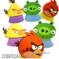 卡通可爱愤怒的小鸟头套绿猪头饰红/黄小鸟头套幼儿园表演道具帽