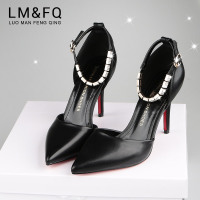 名牌正品LMFQ夏季时尚OL通勤女鞋 职场黑色结婚细高跟尖头单鞋潮