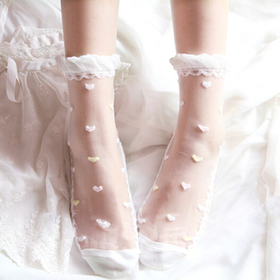5双包邮日系花边袜水晶玻璃短丝袜短袜夏季透明女袜子超薄隐形袜