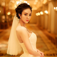 新娘头纱2016春新款女 韩式简约白色结婚婚礼1.5米短款链条头饰