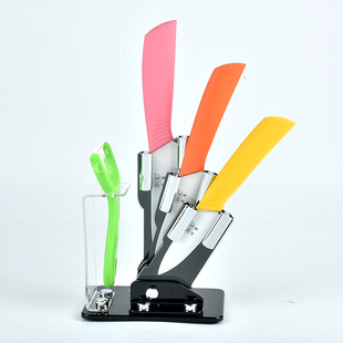 厂家直销 彩色厨房陶瓷刀五件套陶瓷套刀 高档商务礼品氧化锆刀具