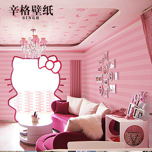 辛格墙纸 横竖条纹无纺布壁纸 儿童房女孩 卧室简约现代粉色客厅