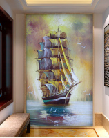 3D欧式油画帆船墙纸 一帆风顺 走廊玄关背景墙纸壁纸简欧大型壁画