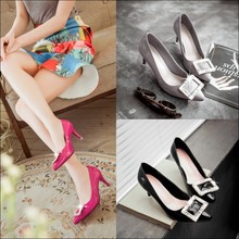 韩版2016年春季新款漆皮单鞋细跟中跟尖头水钻装饰舒适时尚女单鞋