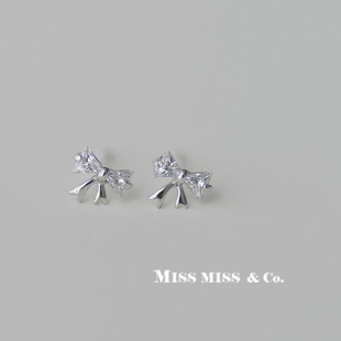 MISS MISS 925 银饰  韩国设计银锆石 蝴蝶结耳钉礼物 防过敏