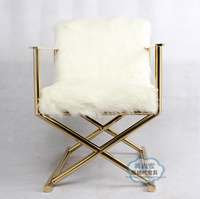 现代不锈钢金色单人沙发椅白色毛毛椅靠背椅卧室休闲椅设计师围椅
