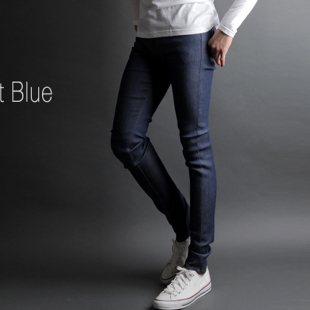 韩国正品新款韩版代购低腰高弹力蓝黑时尚男小脚铅笔长牛仔裤6010