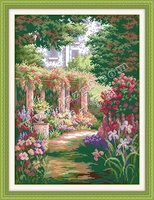精准印花十字绣浪漫后花园花草风景画系列客厅款最新款竖版小幅图